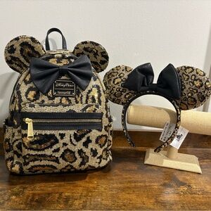 Disney World Loungefly Animal Kingdom Leopard Animal Print Backpack Mickey Ears
